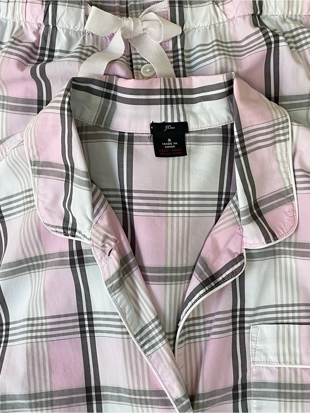 J. Crew Cotton Pajamas 2 Piece SET S Pink Grey Plaid Longsleeve Button Top Pants